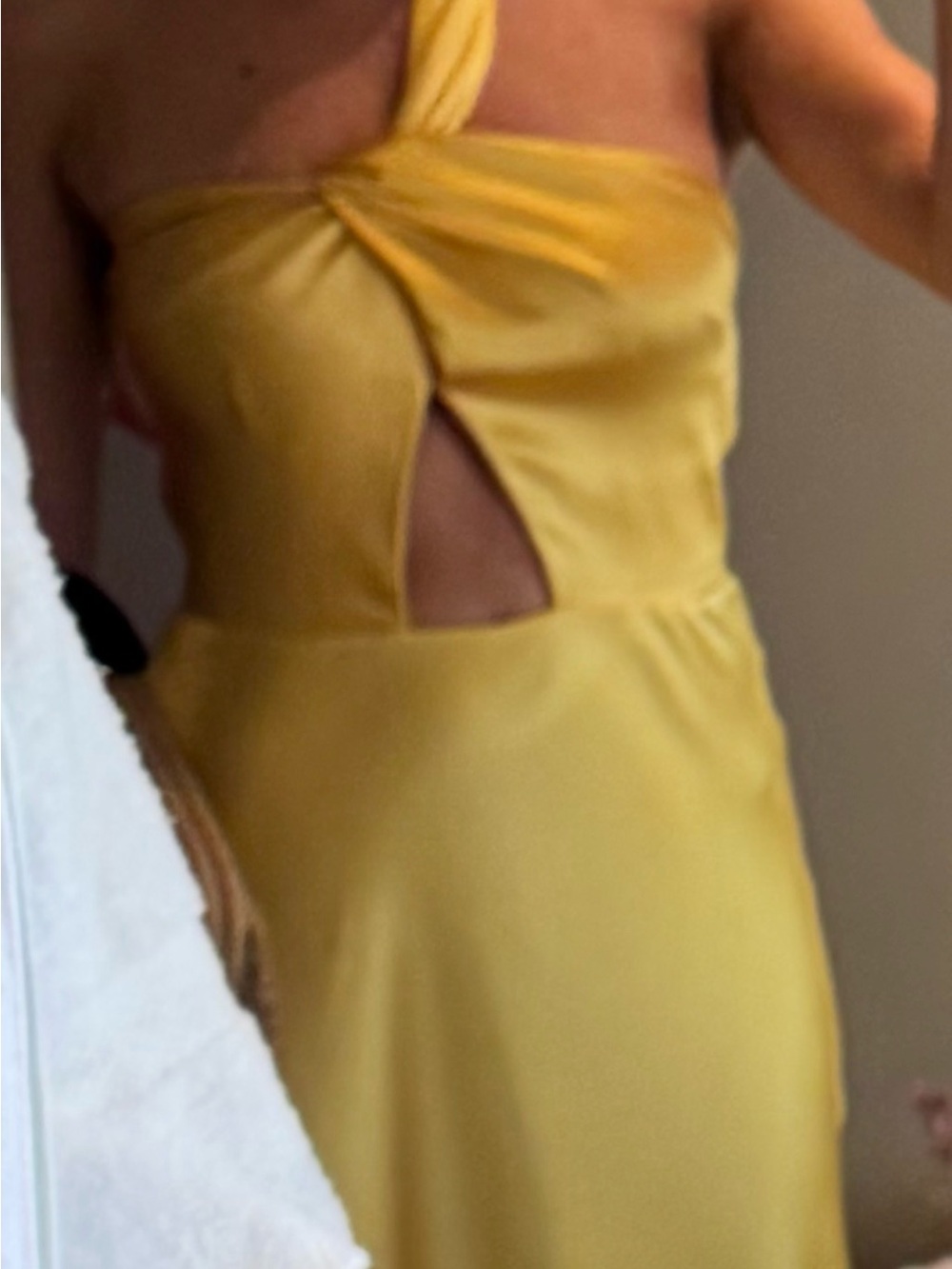 RACIL Yellow Twist Halter Satin Maxi Dress XS
